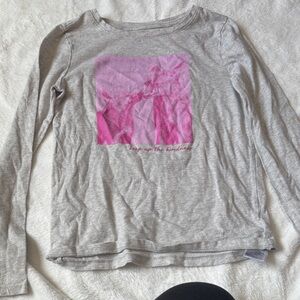 GAP Gray Long Sleeve Tee with Pink Graphic